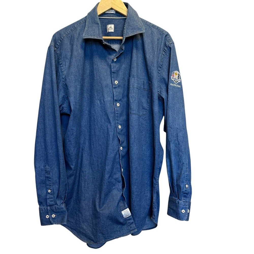 Peter Millar Button Down Shirt Denim Ryder Cup Hazeltine 2016 Embroidered XL